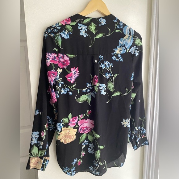 Fervour ModCloth Chiffon Floral Black Blouse Long Sleeve Button Down Top Small - Picture 4 of 7